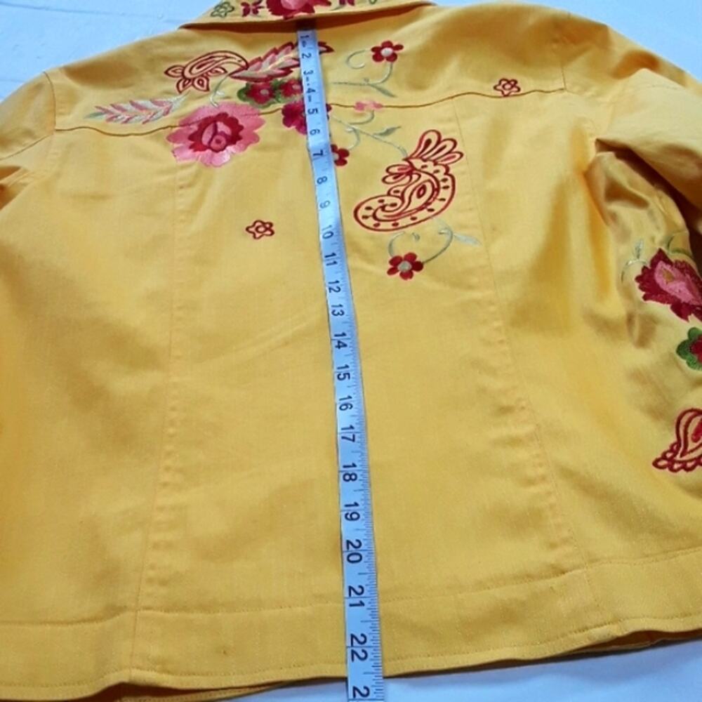 Womens Sz S Yellow Red Embroidered Cow Girl Y2K 90s Western Denim Jacket - Picture 9 of 13
